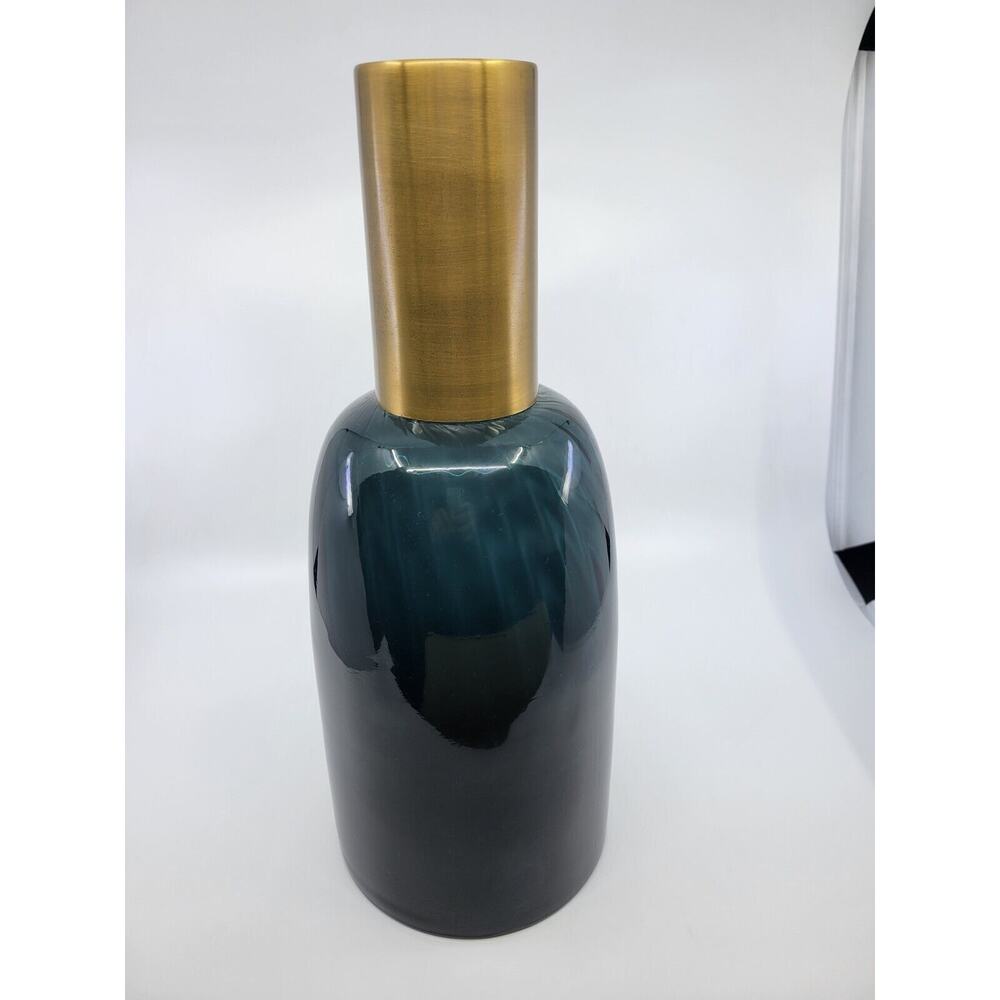 ARTERIORS Huff Optic NAVY BLUE Glass & ANTIQUE Brass Vase 6" L x 15" H